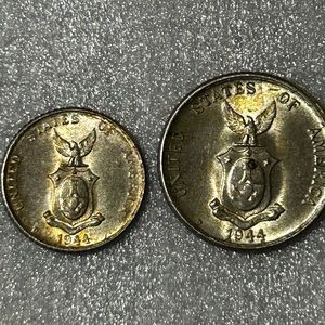 Two 1944 twenty centavos and a 1944 centavos coins